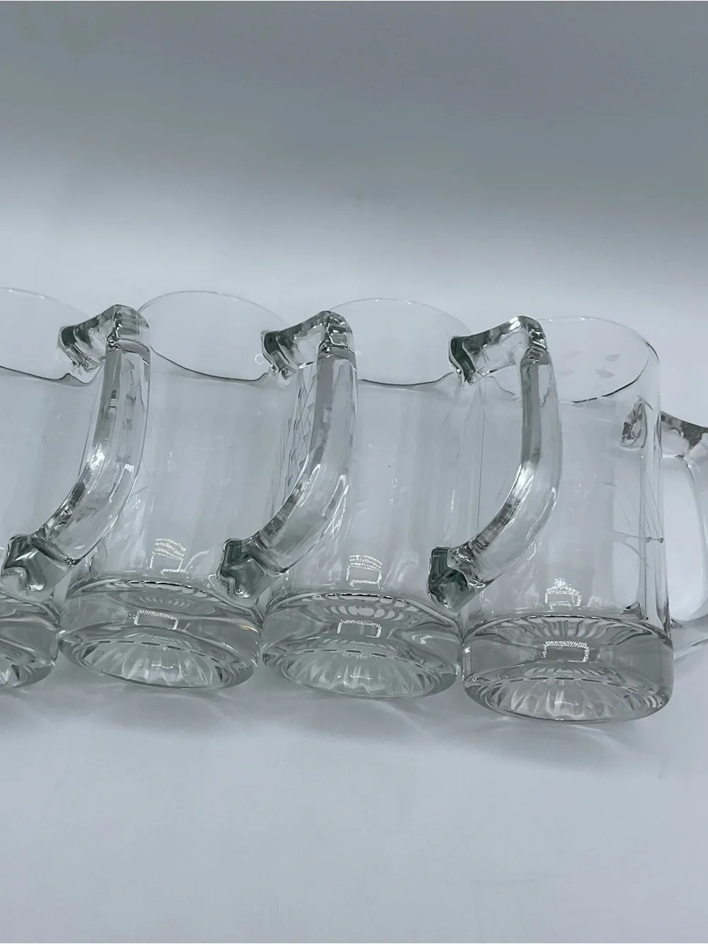 Vintage Etched Sailboat Beer Mugs Set of 4 Nautical Sailing Ship Glass Tankards